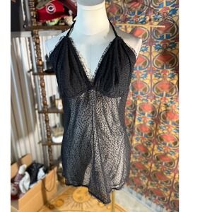 Savage X Fenty Black Swiss Dot Sheer Halter Babydoll Chemise NWT 1X